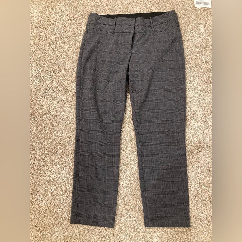 Women Maurices black grey plaid check dress work pant pants 5/6 belt loop button